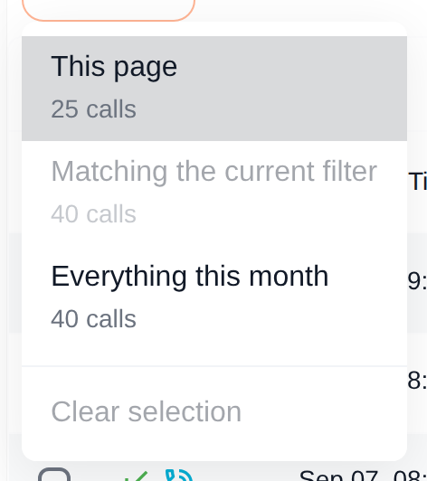 Select menu with This page, Matching the current filter, Everything this month and Clear selection