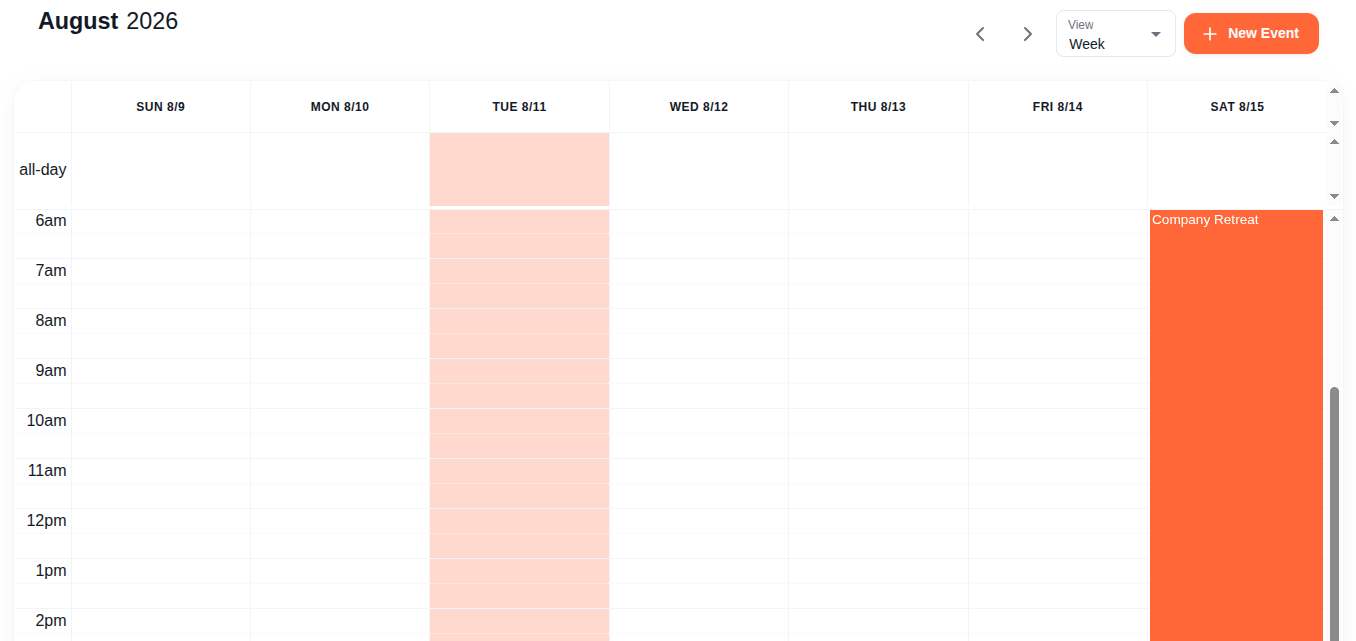 Calendar week view with time slots