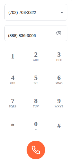 Tonet dialpad showing phone number selector and keypad